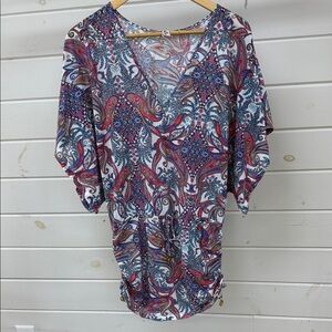 Luli Fama Multi-Color Paisley Print Swimsuit Cover Women's XS